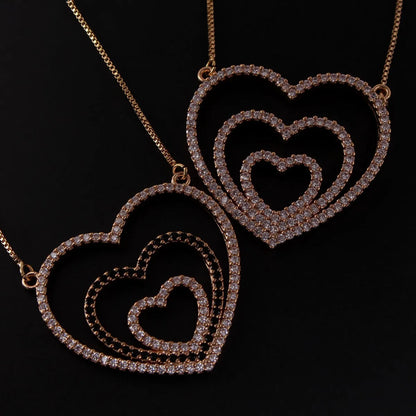 Ig Style Sweet Simple Style Heart Shape Copper Gold Plated Zircon Pendant Necklace In Bulk