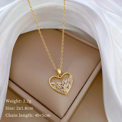 Ig Style Sweet Simple Style Heart Shape Titanium Steel Copper Inlay Artificial Gemstones Pendant Necklace