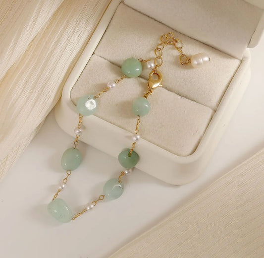 IG Style Sweet Simple Style Irregular Green Aventurine Copper 18K Gold Plated Bracelets In Bulk