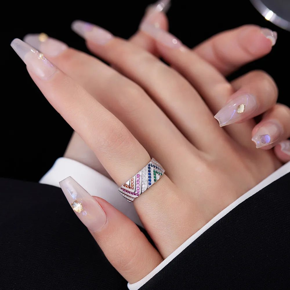 Ig Style Triangle Sterling Silver Plating Inlay Zircon White Gold Plated Open Rings