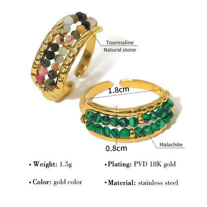 Wholesale Jewelry IG Style Vacation French Style Geometric Solid Color 304 Stainless Steel Natural Stone 18K Gold Plated Plating Inlay Open Rings