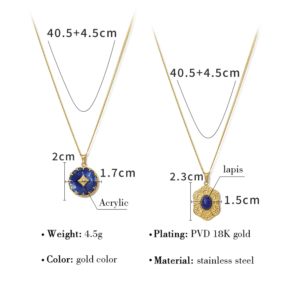 Ig Style Vacation French Style Geometric Stainless Steel Plating Inlay Natural Stone 18k Gold Plated Pendant Necklace