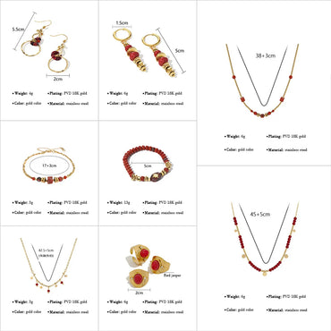 Wholesale Jewelry IG Style Vacation French Style Multicolor 304 Stainless Steel Natural Stone 14K Gold Plated Beaded Plating Inlay Bracelets Earrings Necklace