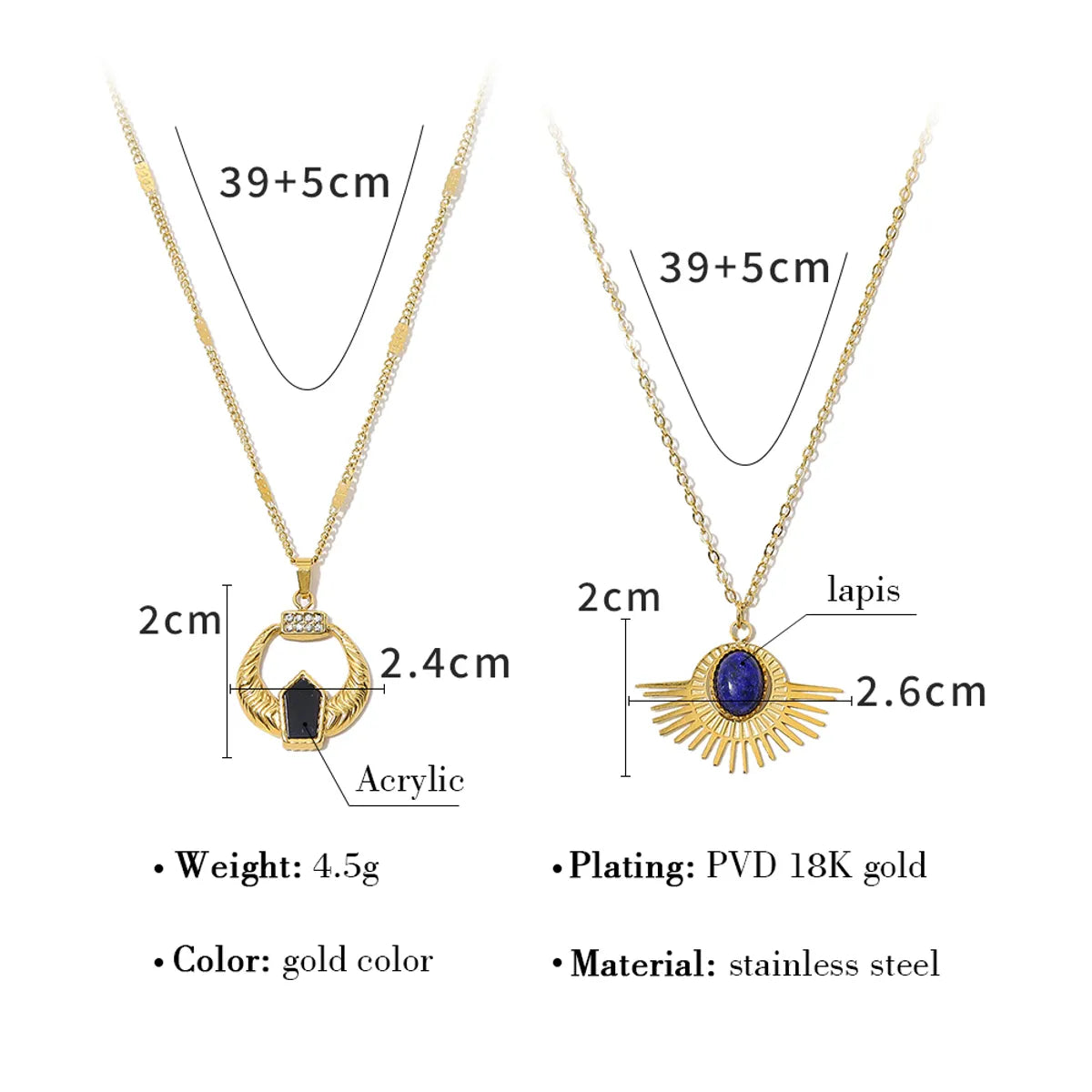 Ig Style Vacation French Style Oval Stainless Steel Plating Inlay Natural Stone 18k Gold Plated Pendant Necklace