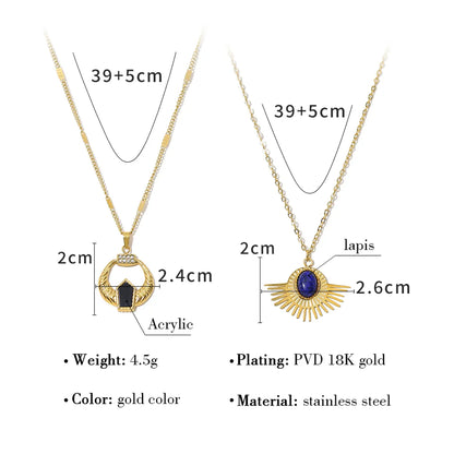 Ig Style Vacation French Style Oval Stainless Steel Plating Inlay Natural Stone 18k Gold Plated Pendant Necklace