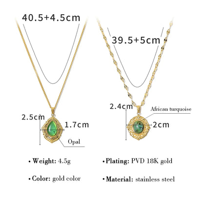 Ig Style Vacation French Style Oval Stainless Steel Plating Inlay Natural Stone 18k Gold Plated Pendant Necklace