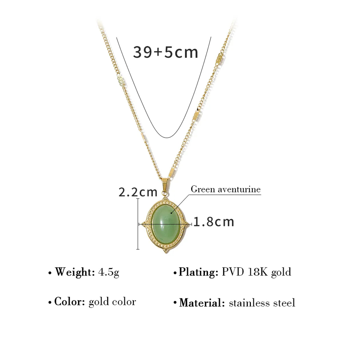 Ig Style Vacation French Style Oval Stainless Steel Plating Inlay Natural Stone 18k Gold Plated Pendant Necklace