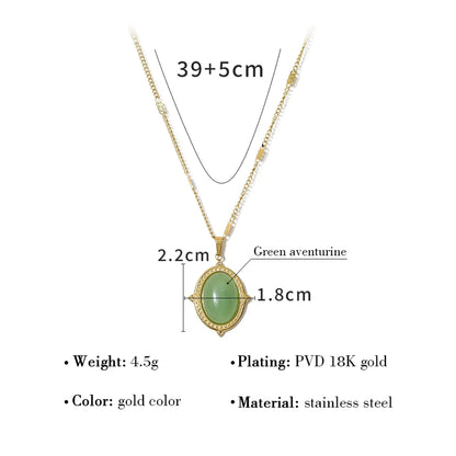 Ig Style Vacation French Style Oval Stainless Steel Plating Inlay Natural Stone 18k Gold Plated Pendant Necklace