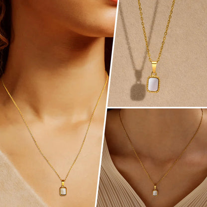 Ig Style Vacation Simple Style Solid Color Stainless Steel Plating Agate Shell 18k Gold Plated Pendant Necklace