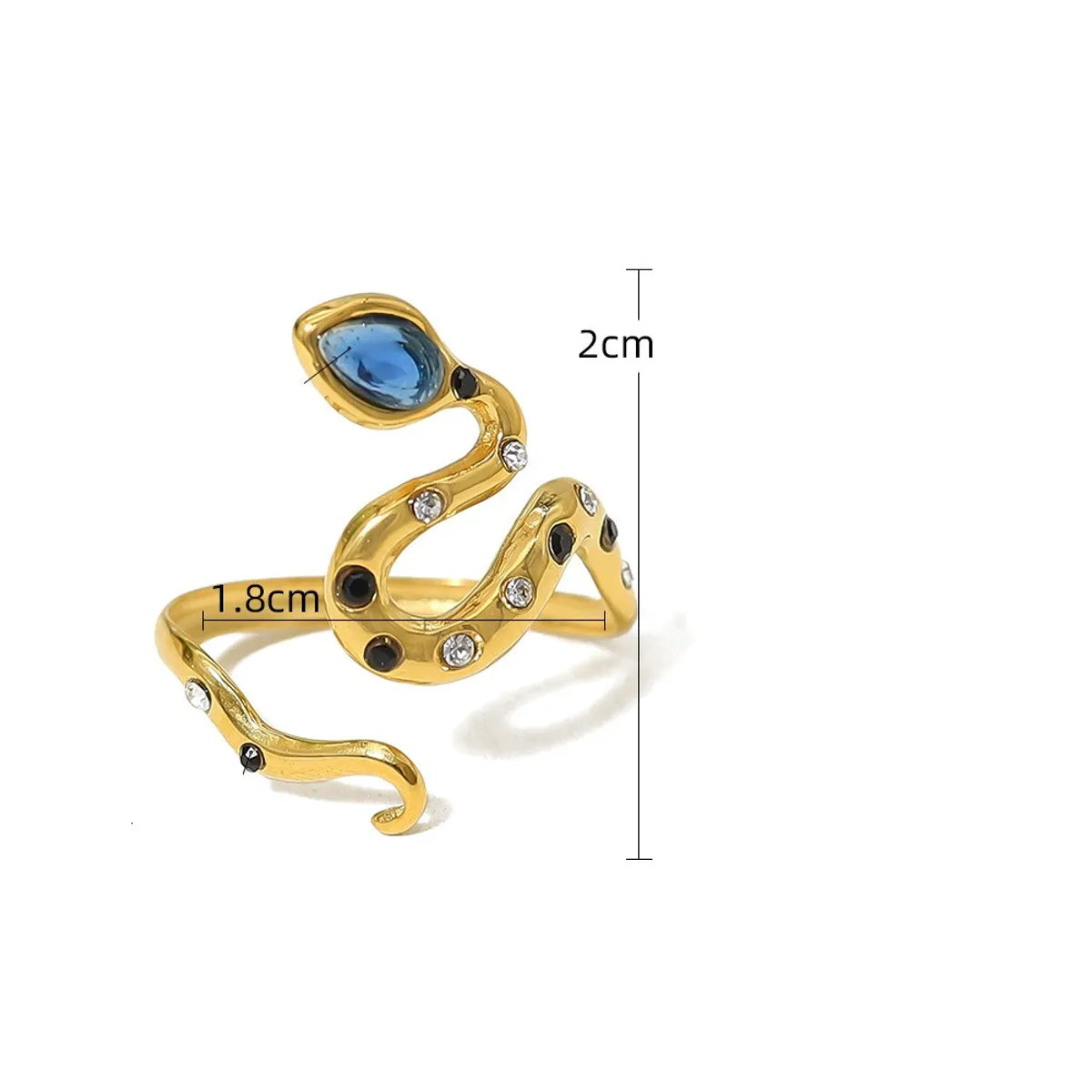 Ig Style Vacation Snake Titanium Steel Plating Inlay Zircon 18k Gold Plated Open Rings