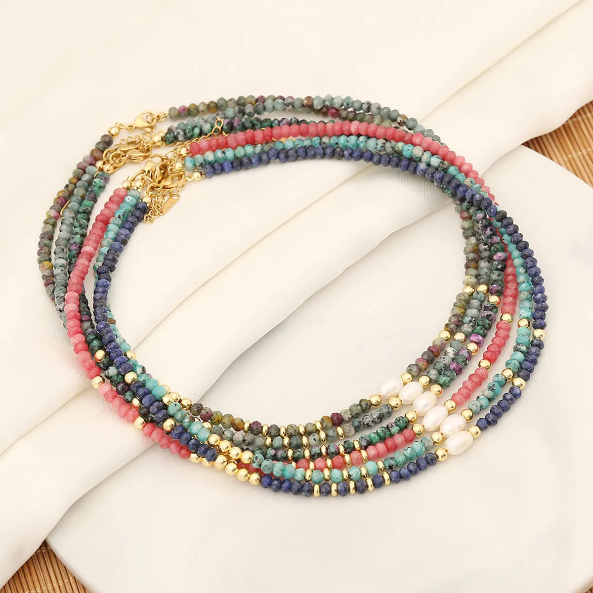 Ig Style Vintage Style Color Block Stainless Steel Natural Stone Copper Necklace In Bulk