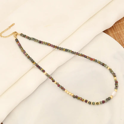 Ig Style Vintage Style Color Block Stainless Steel Natural Stone Copper Necklace In Bulk