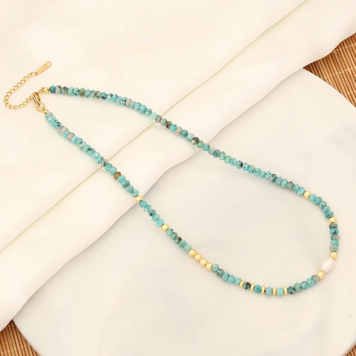 Ig Style Vintage Style Color Block Stainless Steel Natural Stone Copper Necklace In Bulk