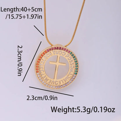 Ig Style Vintage Style Cross Stainless Steel Artificial Gemstones Copper Plating Inlay Zircon 18k Gold Plated Pendant Necklace