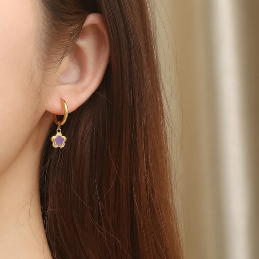 Ig Style Vintage Style Simple Style Flower Stainless Steel Epoxy Plating 18k Gold Plated Hoop Earrings