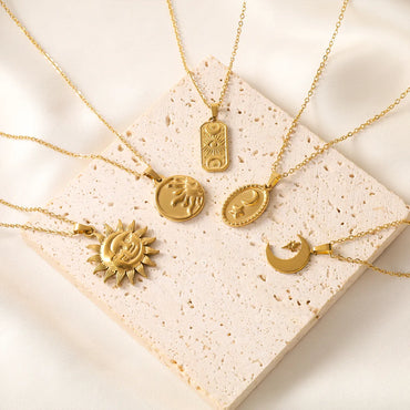 Ig Style Vintage Style Sun Star Moon Stainless Steel Plating 18k Gold Plated Pendant Necklace