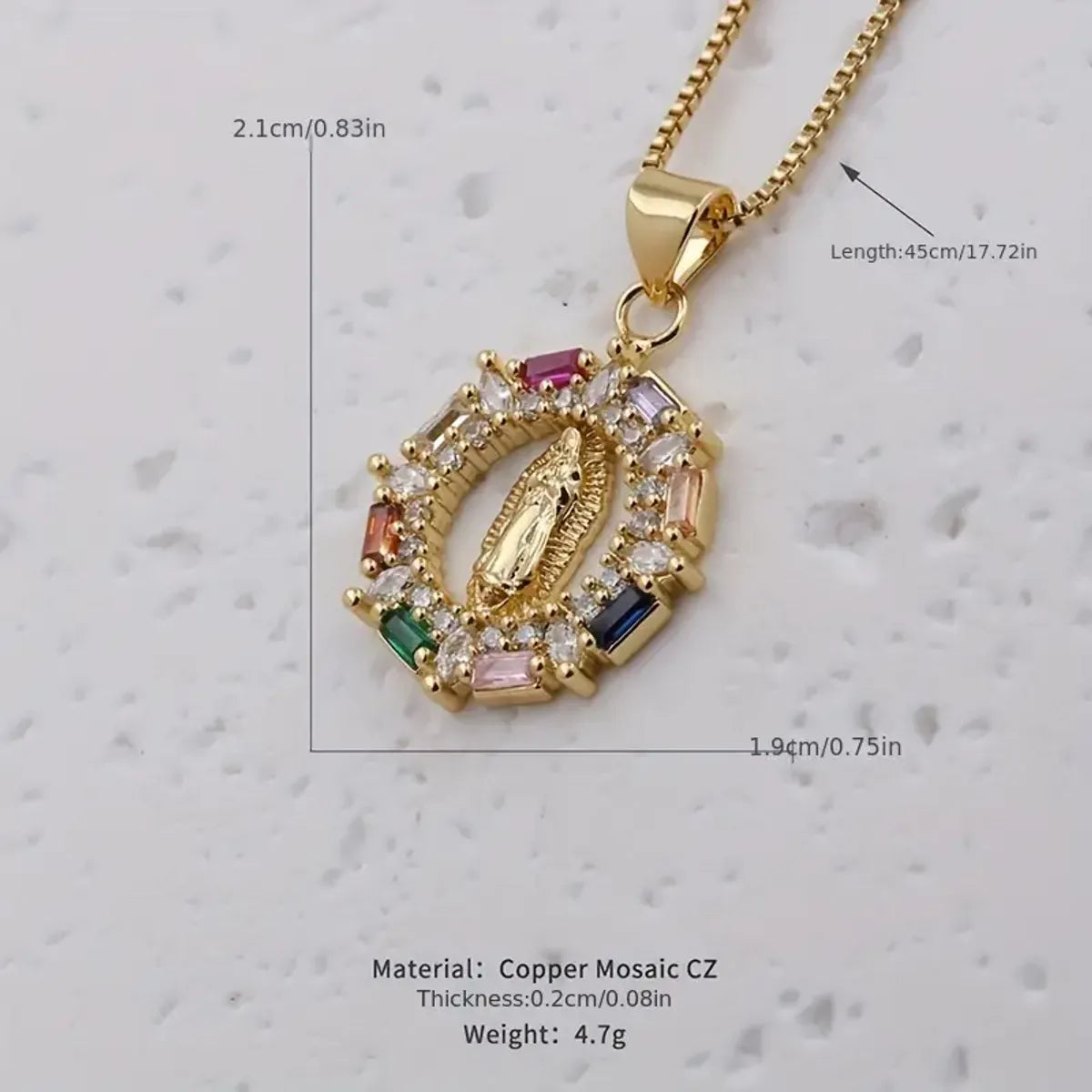 Ig Style Virgin Mary Copper Plating Inlay Zircon 18k Gold Plated Pendant Necklace