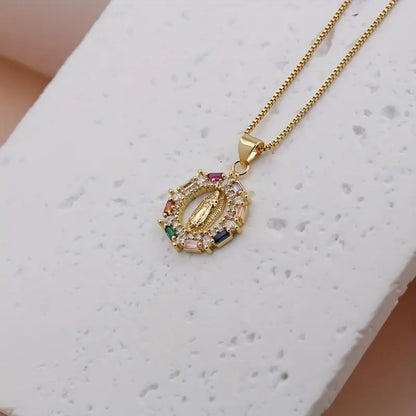 Ig Style Virgin Mary Copper Plating Inlay Zircon 18k Gold Plated Pendant Necklace