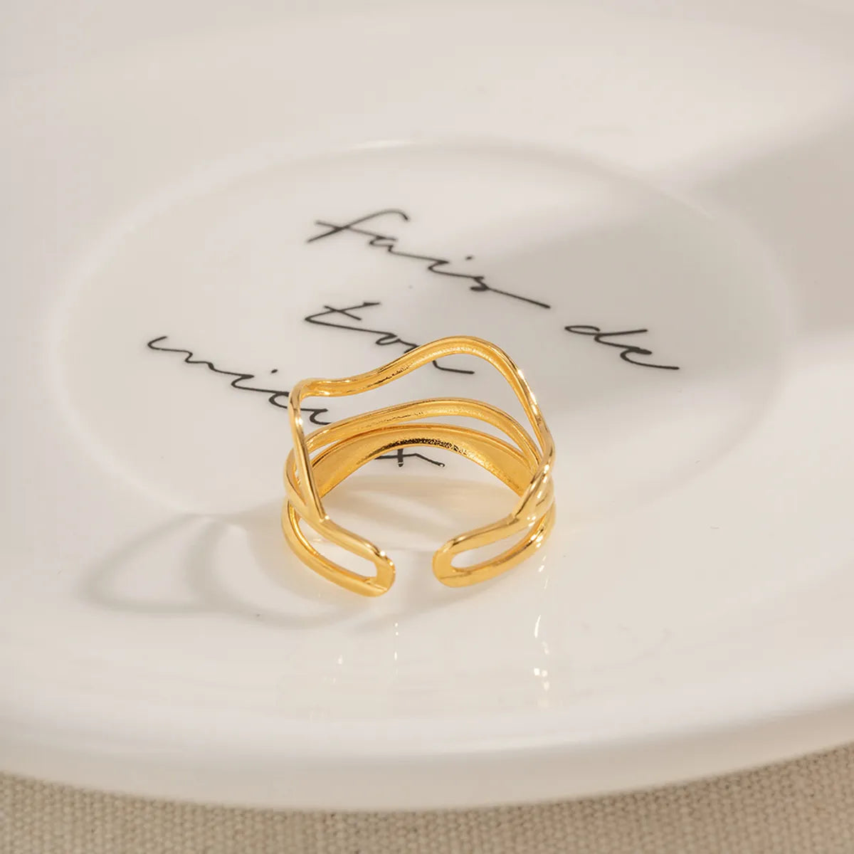 Ig Style Waves Stainless Steel Plating 18k Gold Plated Open Ring