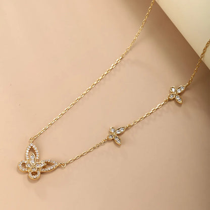 Ig Style Xuping Sun Crown Butterfly Copper Alloy Plating Hollow Out Inlay Artificial Diamond 14k Gold Plated 24k Gold Plated Women's Pendant Necklace