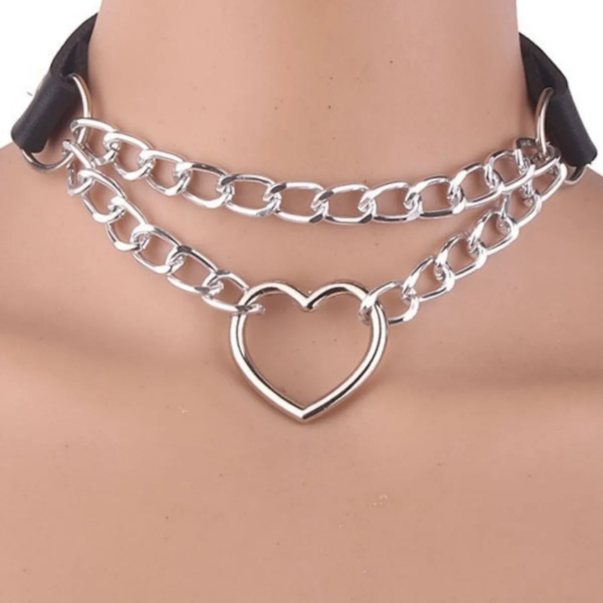 IG Style Y2K Cool Style Heart Shape Pu Leather Alloy Metal Wholesale Double Layer Necklaces