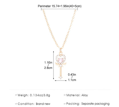 IG Style Y2K Sweet Heart Shape Magic Wand Alloy Inlay Rhinestones Women's Pendant Necklace