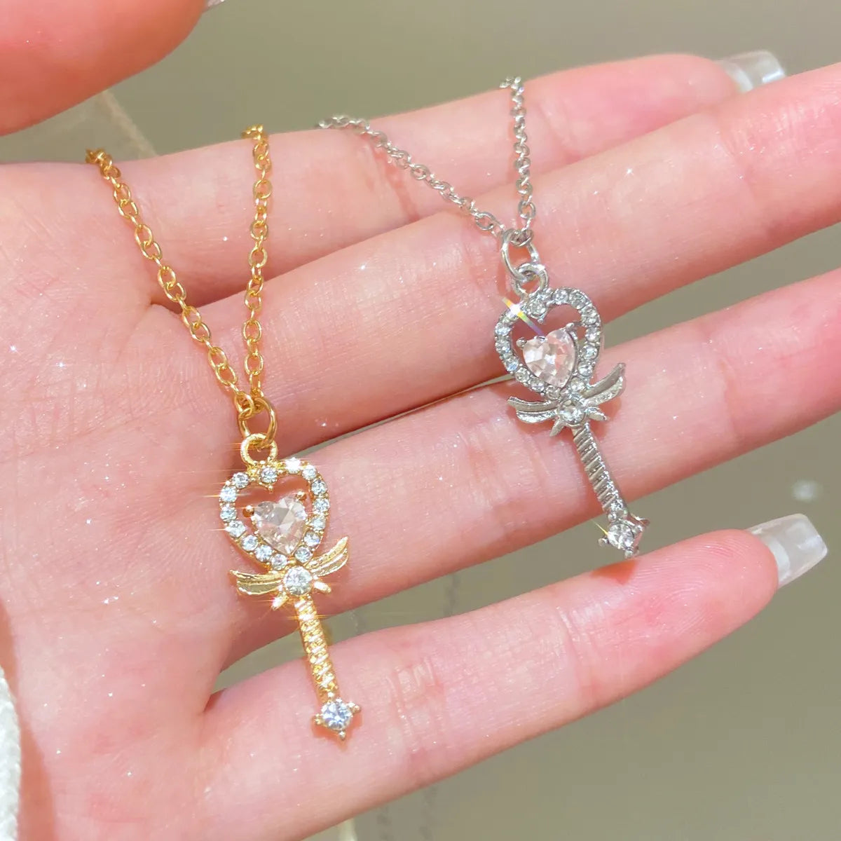 IG Style Y2K Sweet Heart Shape Magic Wand Alloy Inlay Rhinestones Women's Pendant Necklace