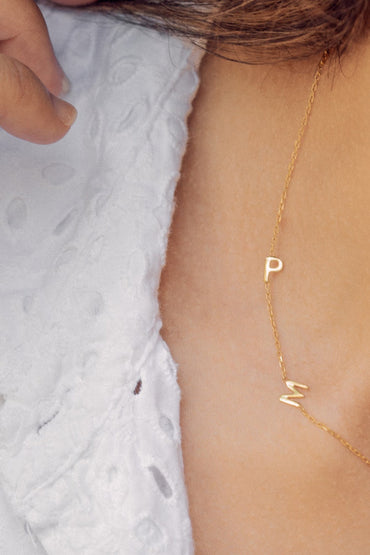 Sideways Necklace - Gold Initials - Christmas Gift - Gifts for Mom - Minimalist Look - Gold Necklace - Bridesmaids Gift - Letter Necklace