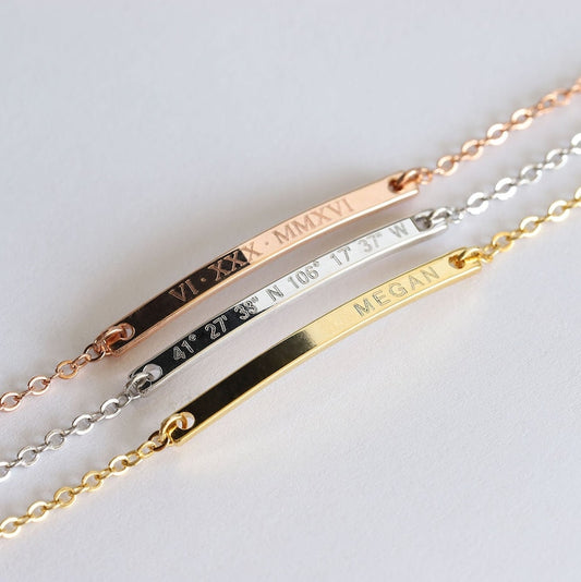 Personalized Bracelet for Women Gold Bar Bracelet Monogram Initial Bracelet Friendship Custom Bracelet Personalized Name Bracelet -T32-3.5