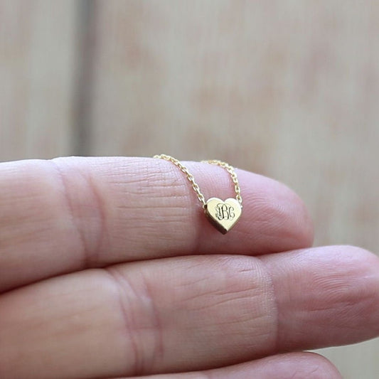 14k Gold Mini Initial Necklace, Tiny Monogram Necklace,Letter Necklace,Gold,Rose Gold,Sterling Silver Necklace,Heart Necklace-JX25