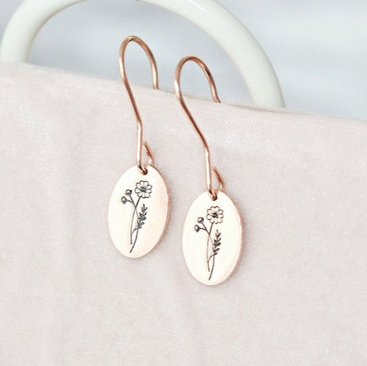 Birth Flower Earrings , Dainty Earrings , Custom Personalized Earrings , Dangle Earrings , Mother Day Gift