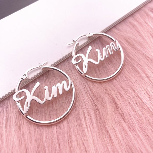 Custom Name Hoop Earrings in Gold Silver-Name Earrings-Personalized Earrings-Name Hoops-Kids Name Earrings-Gift For Girls