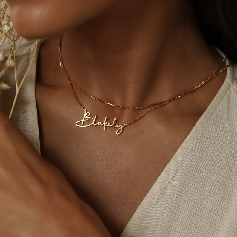 Personalized Name Necklace • Gold Name Necklace with Box Chain • Perfect Gift for Her • Personalized Gift