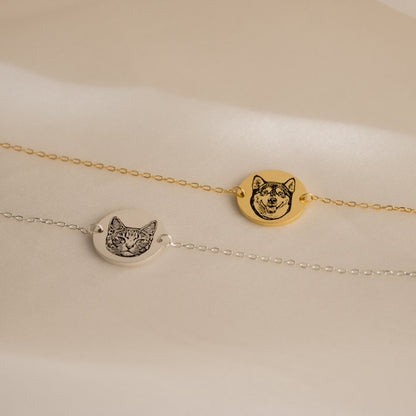 Custom Pet Portrait Charm Bracelet • Custom Engraved Bracelet • Cat Lover Gift, Dog Mom Gift, Pet Memorial Gift