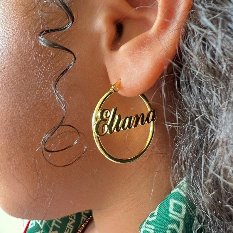 Custom Name Hoop Earrings in Gold Silver-Name Earrings-Personalized Earrings-Name Hoops-Kids Name Earrings-Gift For Girls