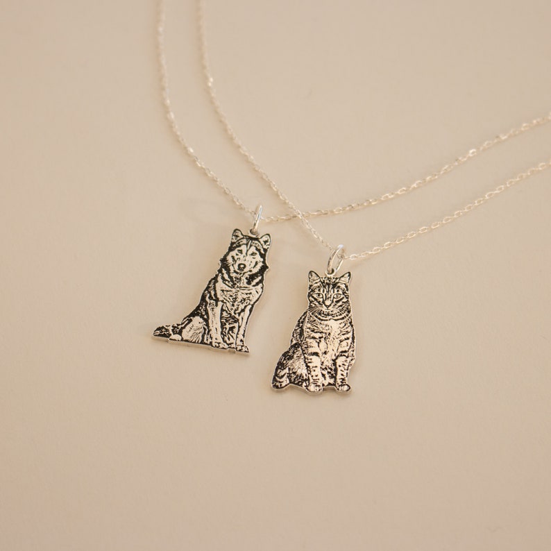 Custom Pet Portrait Necklace • Pet Memorial Jewelry • Dog Engraved Necklace, Cat Necklace • Pet Loss Memorial Gift