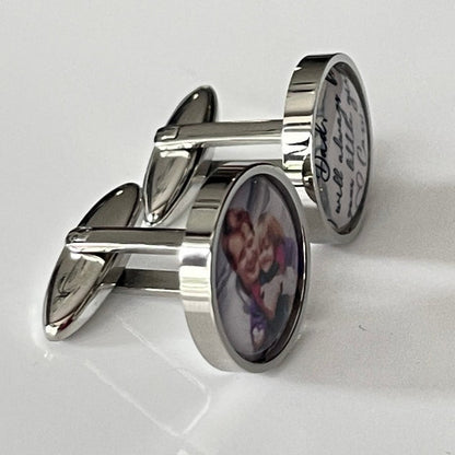 Photo Cufflinks - Men's Gift We put your Custom picture into Cufflinks for Groom or Dad- Round silver or stainless steel