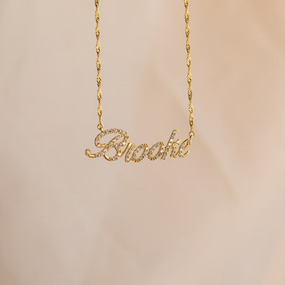 Pave Script Name Necklace • Personalized Diamond Necklace in Twist Chain • Perfect Gift for Her