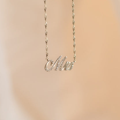 Pave Script Name Necklace • Personalized Diamond Necklace in Twist Chain • Perfect Gift for Her