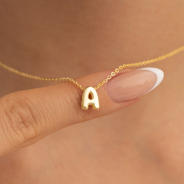 14k Solid Gold Initial Necklace, Letter Necklace, Gold Letter Necklace, Balloon Necklace , Christmas Gift, 3D Bubble Letter Necklace