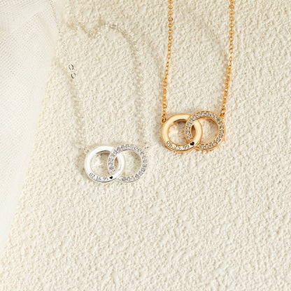 Diamond Interlocking Circle Necklace,Linked Circle Necklace,Christmas Gift for Her,Double Ring Necklace,Engraved Name Necklace,Birthday Gift