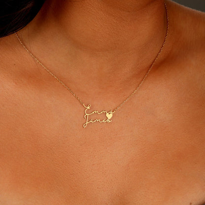 Custom Gold Two Name Necklace With Heart, Personalized Double Name Necklace, Double Name Necklace, Christmas Gift