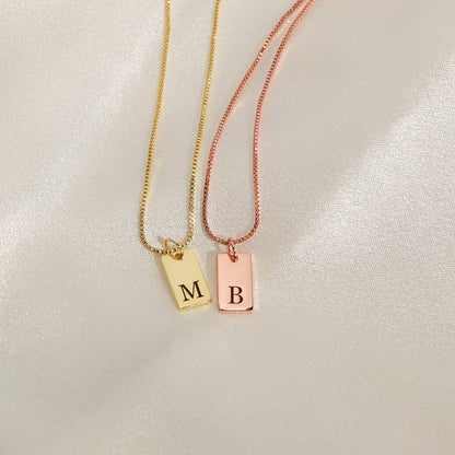 Custom Initial Necklace,Dainty Initial Tag Necklace,Gold Bar Tag Necklace,Engraved Letter Pendant Necklace,Bridesmaid Gift,Gift For Mom