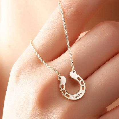 Engraved Horseshoe Necklace, Custom Horse Name Pendant, Customizable Horse Name Jewelry, Minimalist Horseshoe, Gift for Horse Lovers