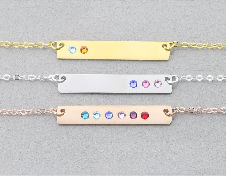 Birthstone Necklace Mother Gift • Birthstone Bar Crystal Bar Necklace • Rose Gold Kids Birthstones • Custom Mom Necklace Mothers Day Gift