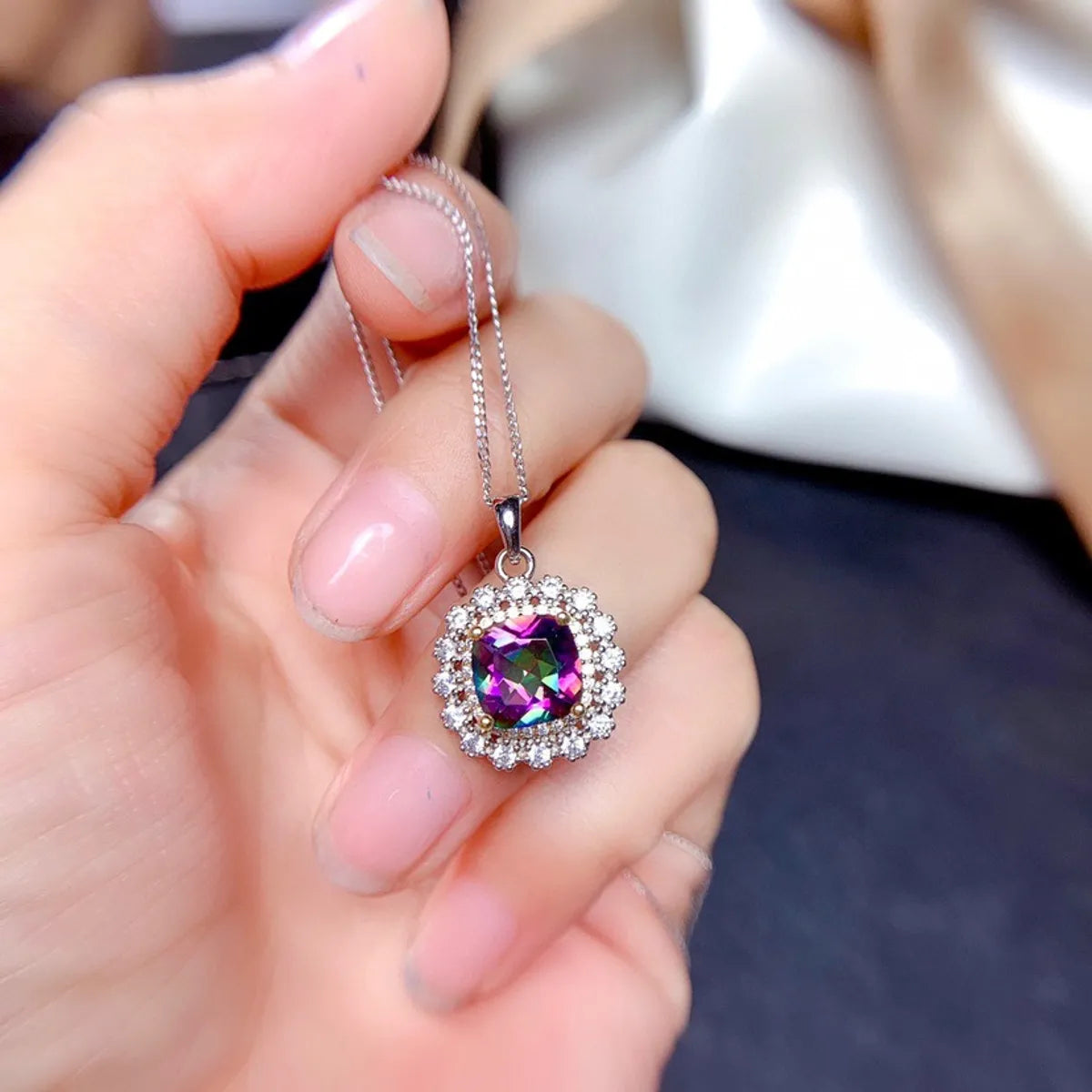 Internet Celebrity Live Streaming Imitation Natural Colorful Crystal Stone Suit Sky Blue Topaz Necklace Ring Eardrops Stud Earrings Female