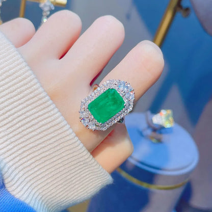 Imitation Natural Cotton Wool Emerald Ring Luxury Full Diamond Copper Open Ring