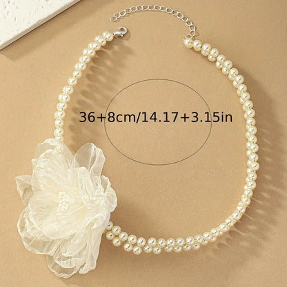 Imitation Pearl Cloth Elegant Lady Streetwear Beaded Flower Choker