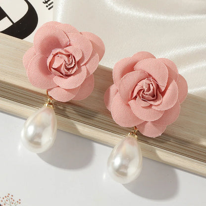 Imitation Pearl Earrings Fashion Cloth Flower Earrings Women