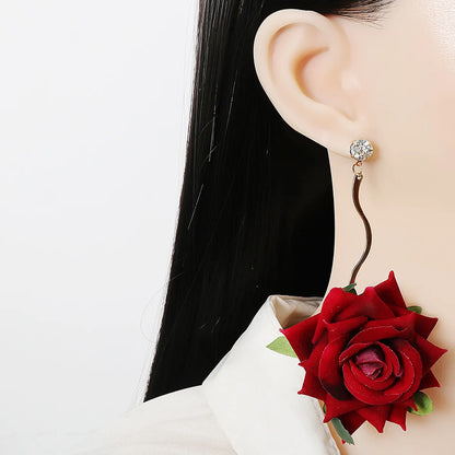 Immortal Rose Flower Earrings Temperament Big Earrings